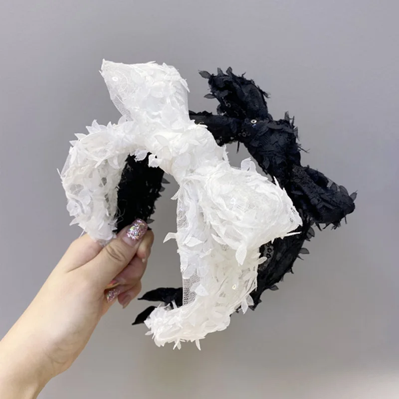 

Oaoleer Fashion Women Hairband Wide Side Headband Lace Sequins Bow Knot Hair Band Korean Headwear hoop for hair Accessories