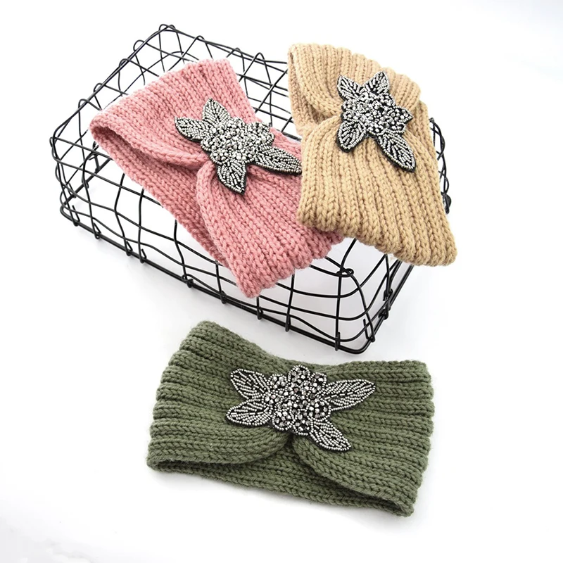 

Women Knitted Headbands Women Winter Warm Crochet Head Wrap Wide Elastic Hair Headband with Accessories Hair Bands For lady