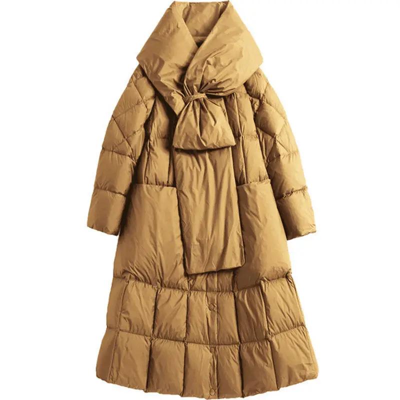 

Woman 2020 Winter Clothes Fashion Scarf Collar Coats Female White Duck Down Warm Parka Ladies Loose Thicken Warm Outerwear D104