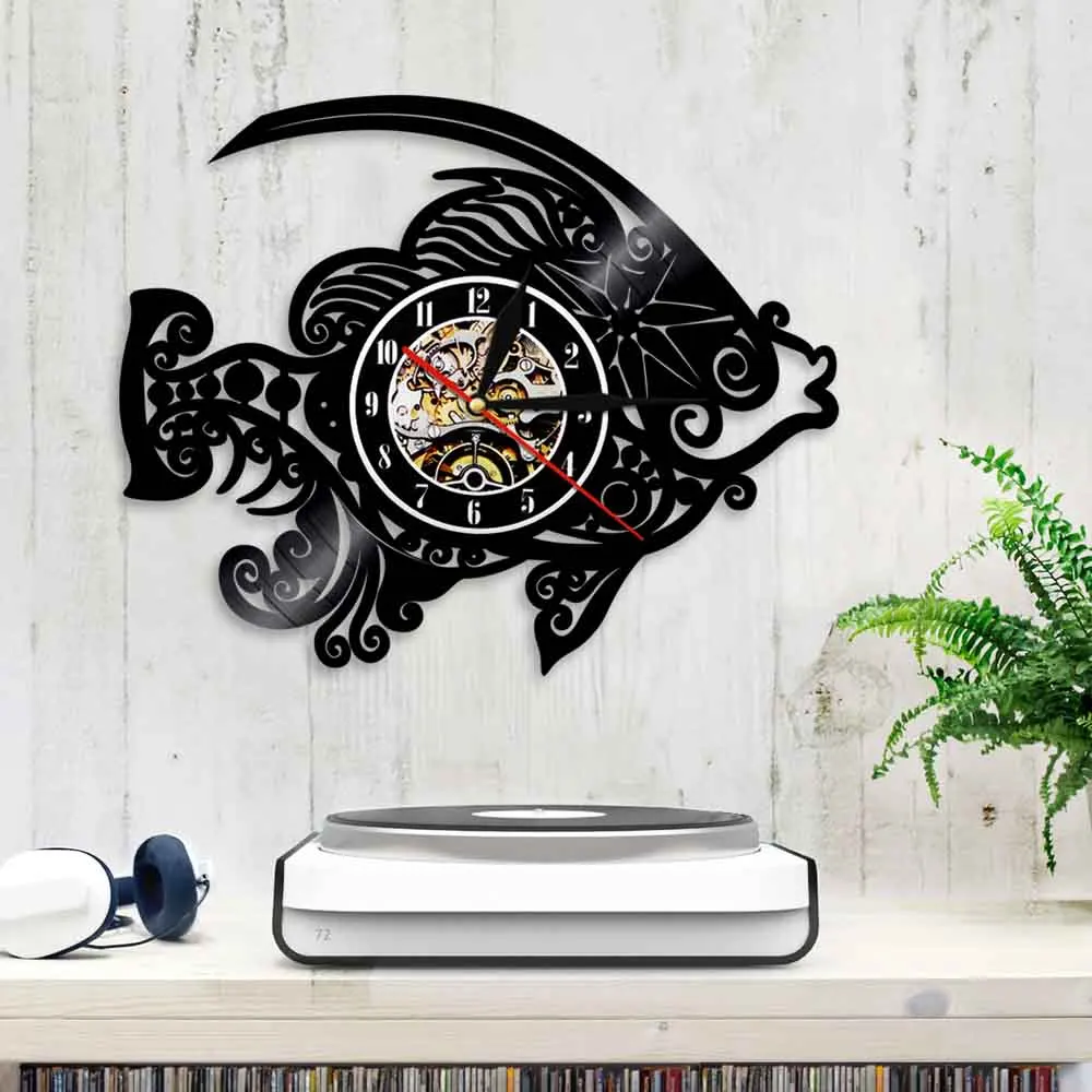 Настенные часы с рыбками виниловые ручной работы креативные для домашнего