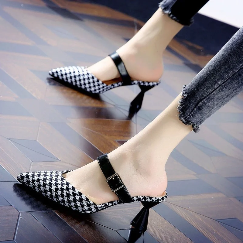 

Women's Slippers Women's Summer Wear Trend New Pointed Stiletto High Heels Korean Version of Baotou Half Sandals and Slippers