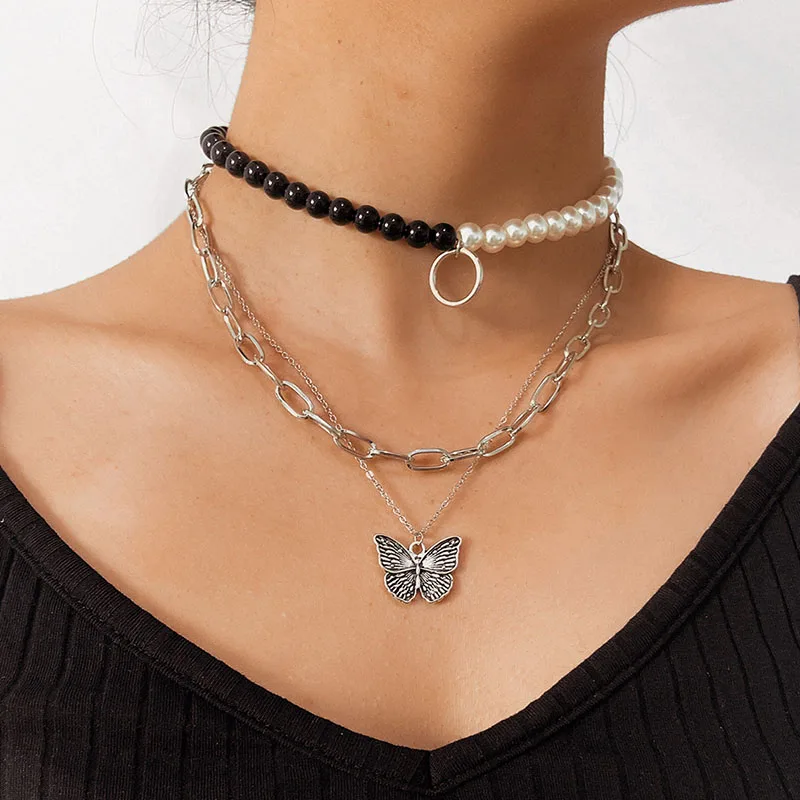 Женское ожерелье с подвеской в виде бабочки искусственным жемчугом | Украшения и