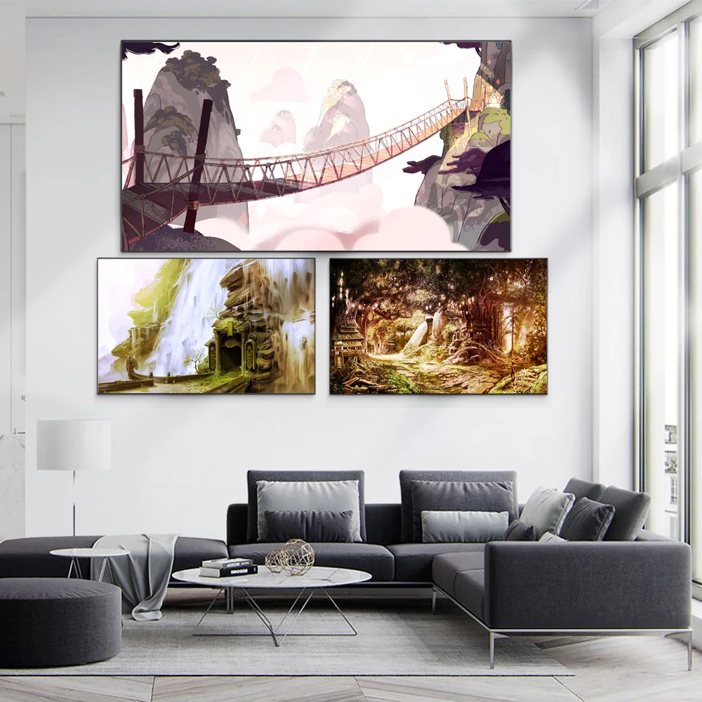 

Abstract oil painting cartoon poster wooden bridge art canvas painting living room corridor office home decoration mural