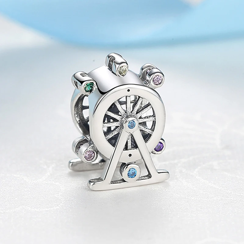 Серебряные бусины 925 пробы красочный кристалл колесо обозрения Шарм Fit Pandora Браслеты ожерелье Женские Diy ювелирные изделия