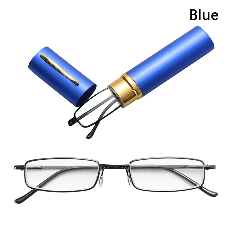Slim Tube Cases Reading Glasses Men Women Metal Small Frame Clear Lens Portable Hangable Pocket Presbyopic Glasses Accessories