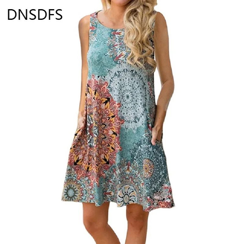 

Летние Карманы Свободные Платья Женщин Повседневная Пляжное Платье Без Рукавов Винтаж Тотем Печати Сладкие Мини Платья Плюс Размер Сарафа...