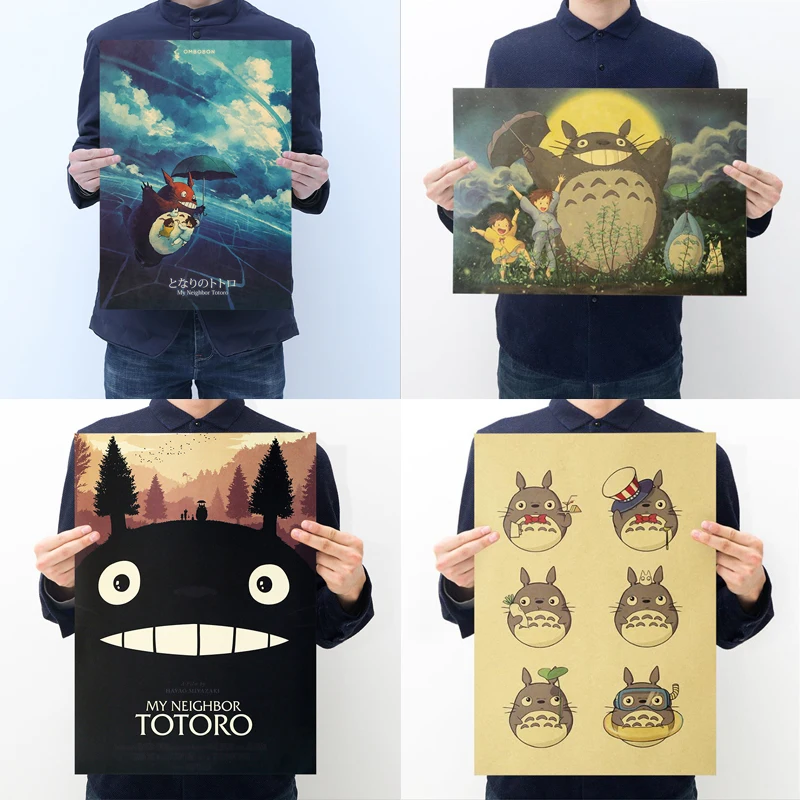 

Vintage Anime Neighbor Cat Chinchilla Kraft Paper Poster Nostalgic Decor Retro Art Painting Wall Sticker 35*51cm