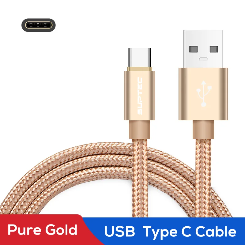 SUPTEC usb type-C кабель 3A Быстрая зарядка кабель для передачи данных Быстрая зарядка 3,0 type-C кабель для зарядки телефона для samsung S9 S8 huawei Xiaomi - Цвет: Pure Gold