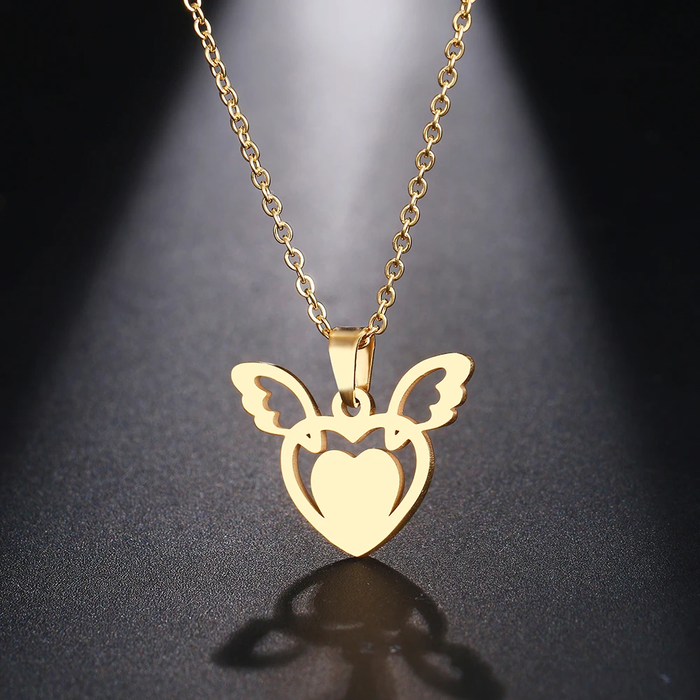 Ожерелье из нержавеющей стали CACANA для женщин кулон с крыльями ангела колье