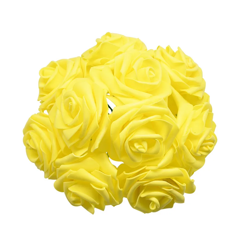 Yellow 24 шт. 7 см белые розы искусственные из ПЭ пены розы Свадебные украшения Свадебный букет Скрапбукинг Ремесло поддельные цветы DIY Поставки - Цвет: Yellow