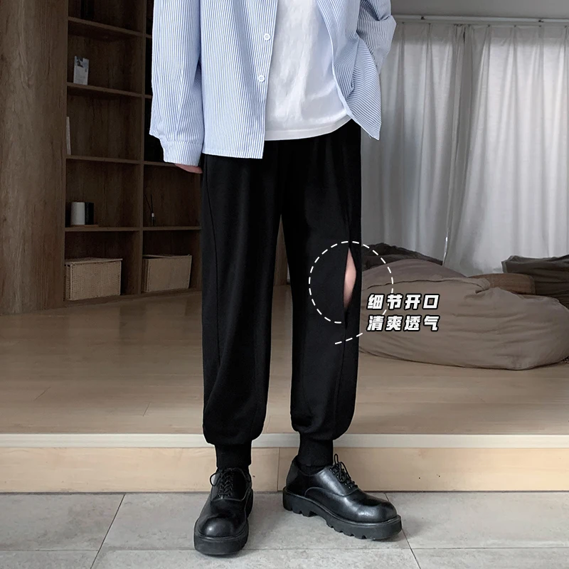 

Summer Thin Casual Pants Men's Fashion Black White Ripped Straight-leg Pants Men Streetwear Loose Breathable Ice Silk Pants Mens