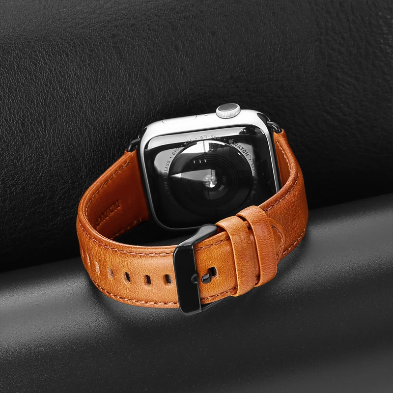 Brown Ремешок для Apple watch 44 мм 40 мм correa iwatch series 5 4 3 2 высококачественный кожаный ремешок 42 мм 38 мм аксессуары для Apple watch - Цвет ремешка: Brown