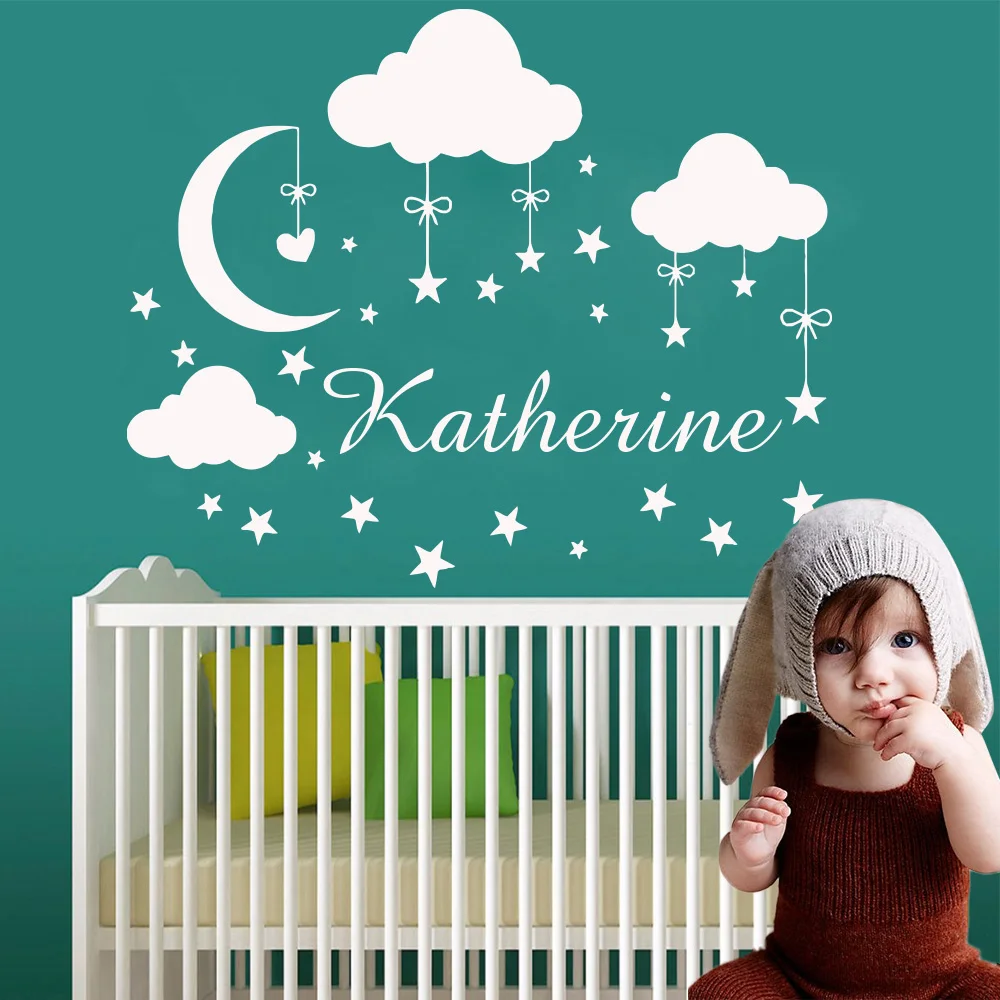 

Cartoon Custom babys Name Cloud star vinyl Wall Sticker Wallsticker Wallpaper For Home Decoration Kids Room Bedroom Decor Mural