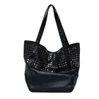 Сумка-хобо женская с заклепками, модный саквояж на плечо большой вместимости, Мягкая Повседневная Сумочка для покупок, чемоданчик для путешествий, цвет черный