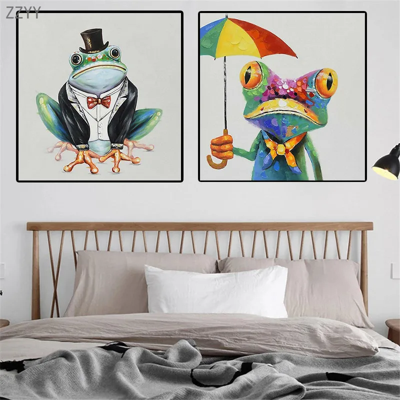 Современные забавные животные лягушка играть на гитаре картины холсте настенные