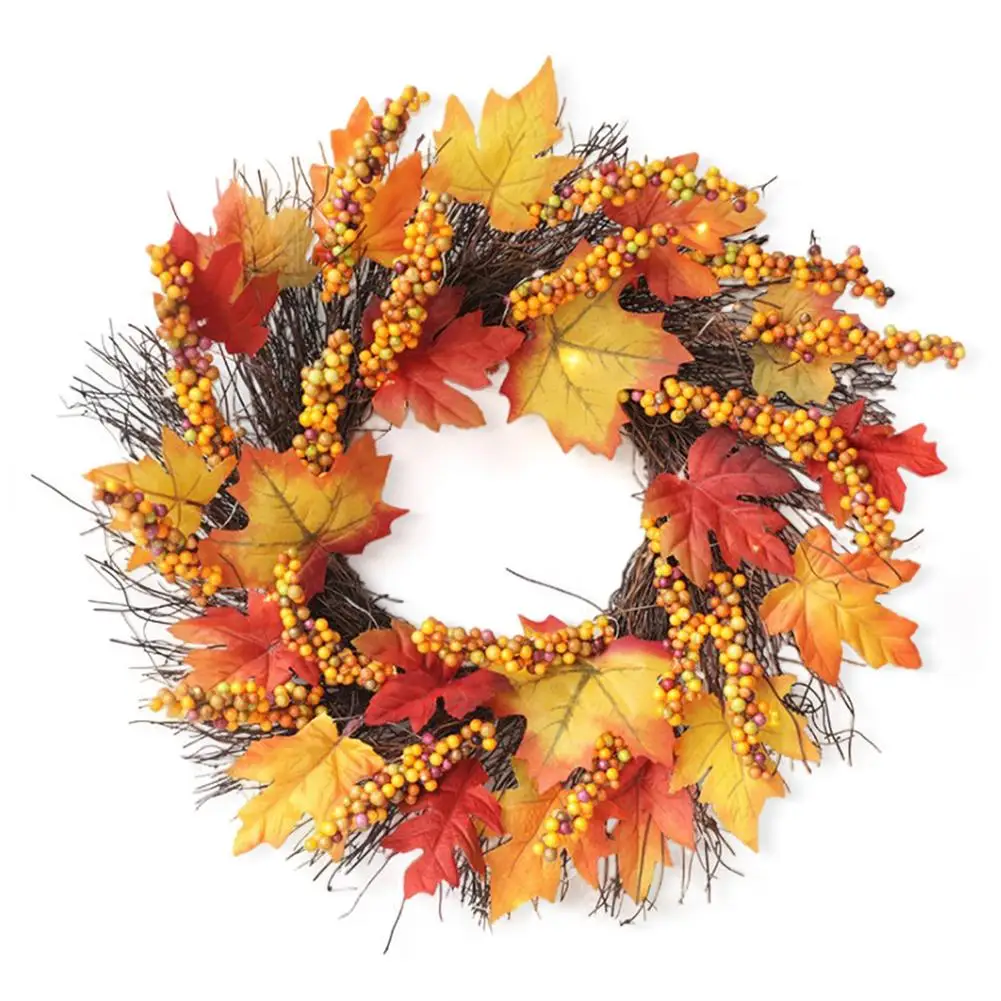 

Thanksgiving Fall Wreath Artificial Maple Leaves Wreath Decor Harvest Festival Autumn Wreath Bar Decoration Pumpkin Berry Maple