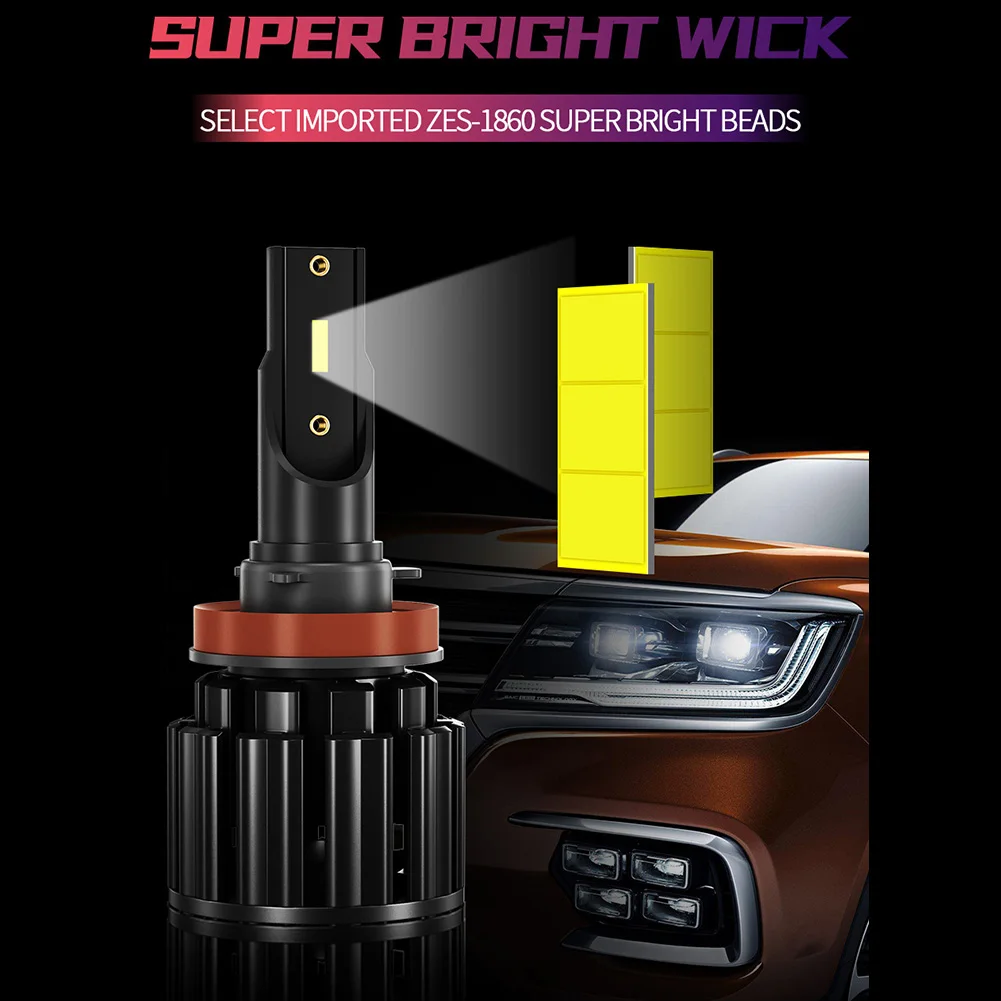 

2pcs Car Headlight Bulbs Cars Light LED Lamp Super Bright 9-30V H1/H3/H4/H7/H11 6500K 8000LM IP67 Waterproof Auto Accessories