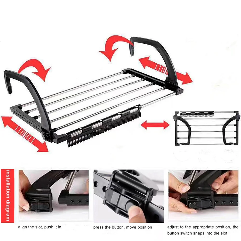 

Folding Towel Drying Rack Stainless Steel Clothes Hanging Racks with Clips for Balcony Windowsill G10