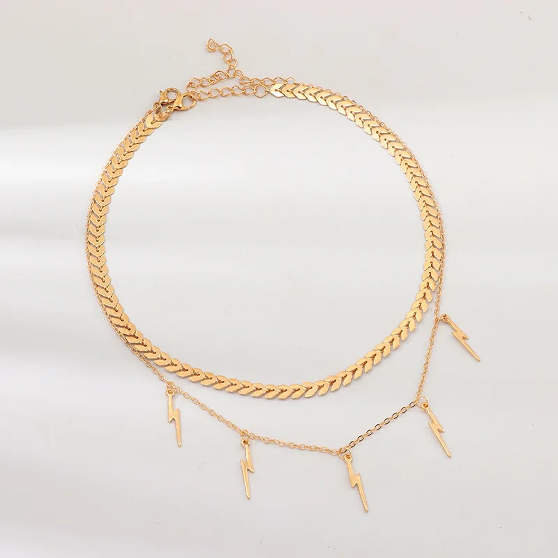 Простые женские ожерелья бижутерия модная цепочка на шею молния кулон золотая