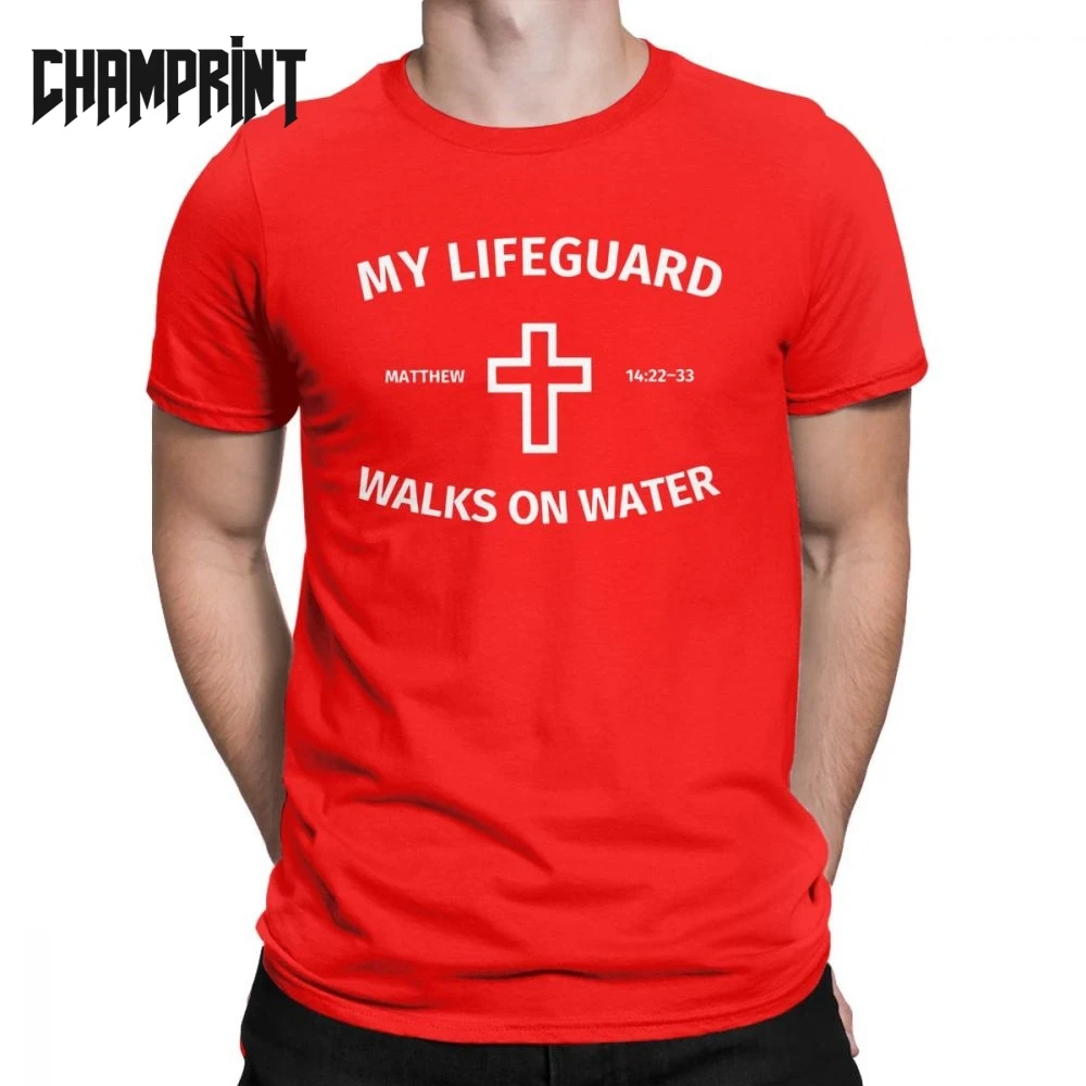 Мужская футболка My Lifeguard Прогулки по воде винтажная хлопковая подарок Красная