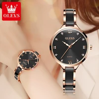 olevs new fashion casual quartz ceramic ladies 30m waterproof luminous hands alloy case watches stainless steel strap 5872