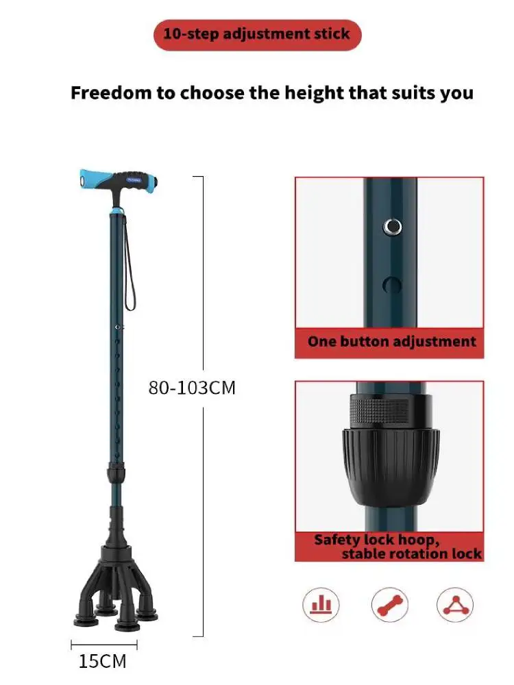 Verkauf Carbon Faser Magnesium Legierung Gehstock Leichte Ältere Krücken Led-leuchten Wandern Canes Trekking Pole Einstellbare