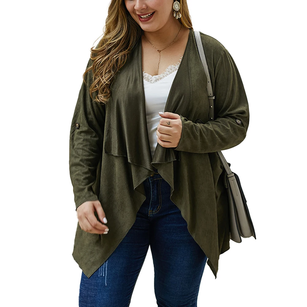 

Fashion Cardigan Army Green Irregular Hem Spring Autumn Long Sleeve Jacket Causal Loose Tops Outerwear Oversized