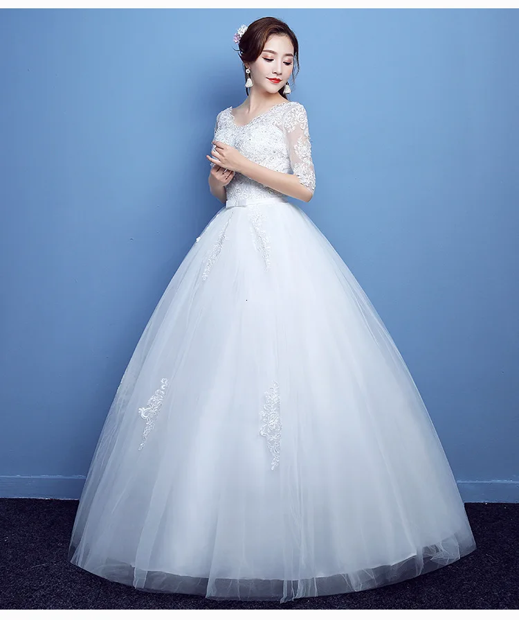 Vestidos De Novias Белое Бальное Платье Свадебное платье Элегантное V образным вырезом с коротким рукавом и аппликацией вышитый бисером кружева для невесты платья Robe De Mariee