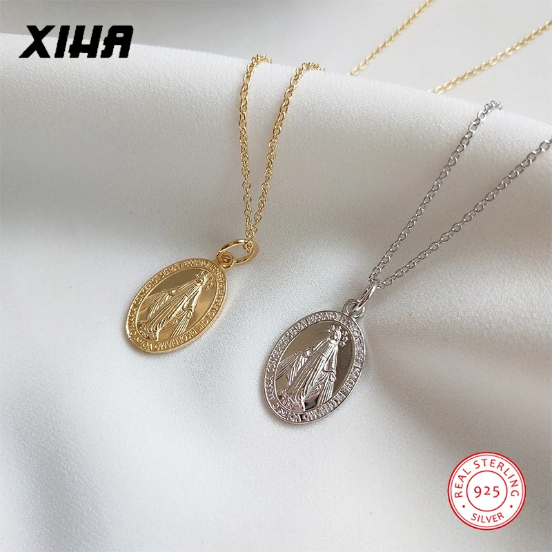 Золото Цвет овальной Дева Мария в римском стиле прилагается старинная монета