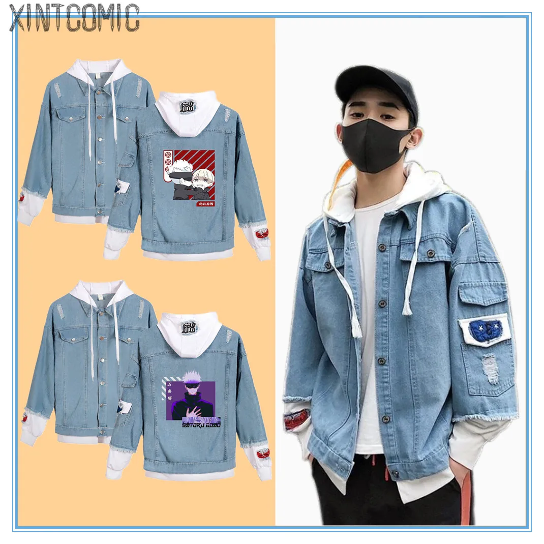 Осенне зимняя джинсовая куртка с аниме рисунком юютсу кайсена Повседневная