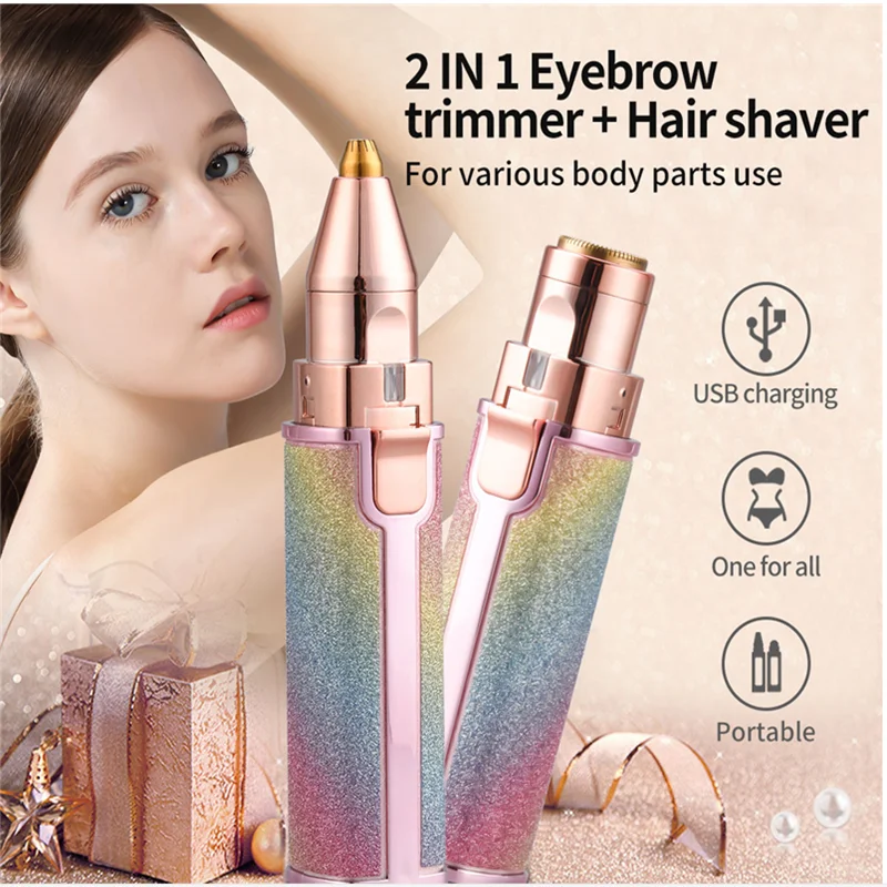 

2 In 1 Electric Eyebrow Trimmer Makeup Painless Eye Brow Epilator Mini Shaver Razors Women Portable Facial Body Hair Remover