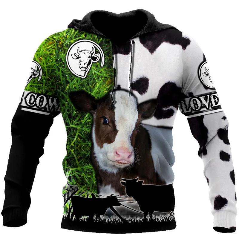 

Fashion Harajuku Men's Zip Hoodie Animal Farm Love Cow 3D Full Print Autumn Hoodie Unisex Casual Street Sweatshirt