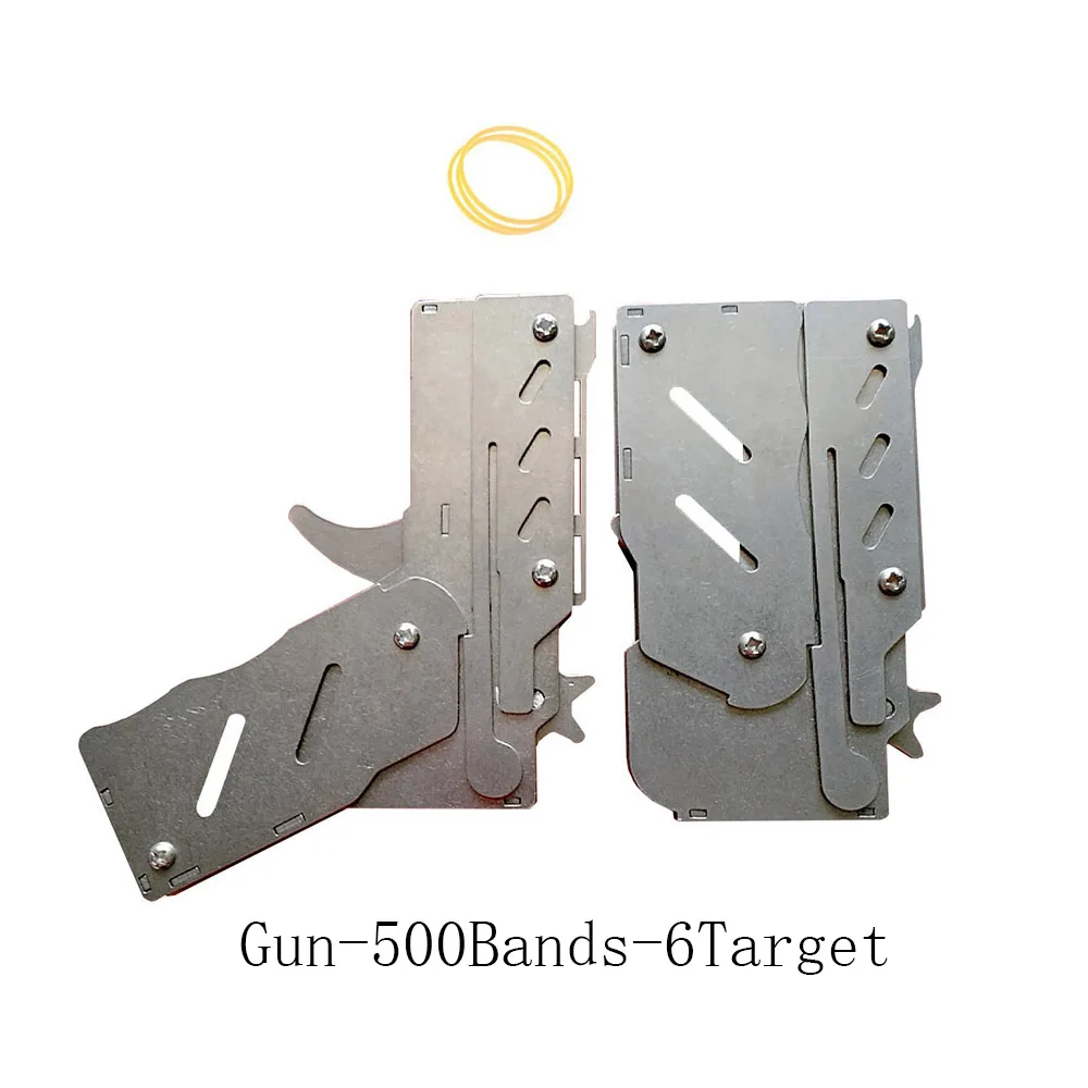 Gun-500Bands-6Target Складной резиновый браслет из нержавеющей стали, ручной пистолет для мальчика, ручная лента для оружия, домашняя игрушка, подарки для мальчиков, для активного отдыха, спорта для детей, настольные игры - Цвет: Gun-500Bands-6Target