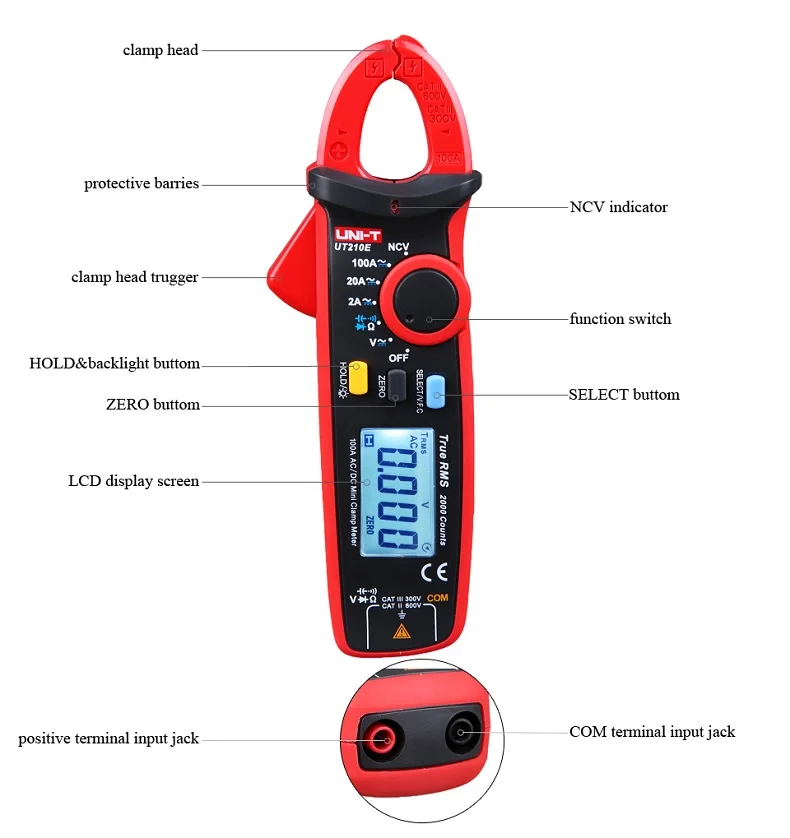 UNI-T UT210A/UT210B/UT210C/UT210D/UT210E True RMS цифровые клещи AC/DC измеритель емкости Бесконтактный мультиметр