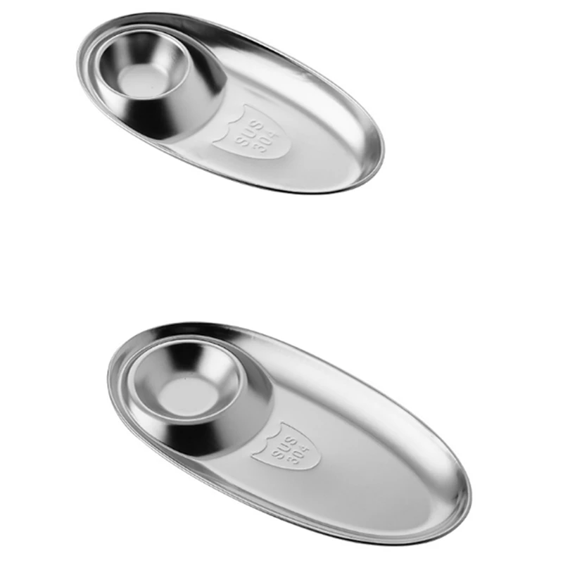 2PCS Stainless Steel Snack Plate Oval Fries Dumpling With Seasoning Grid Fried Chicken | Дом и сад