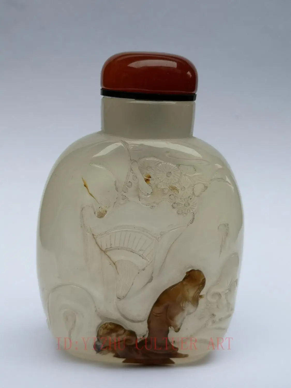

YIZHU CULTUER ART Collected Old China Natural Agate Hand Carving Landscape Figure Snuff Bottle