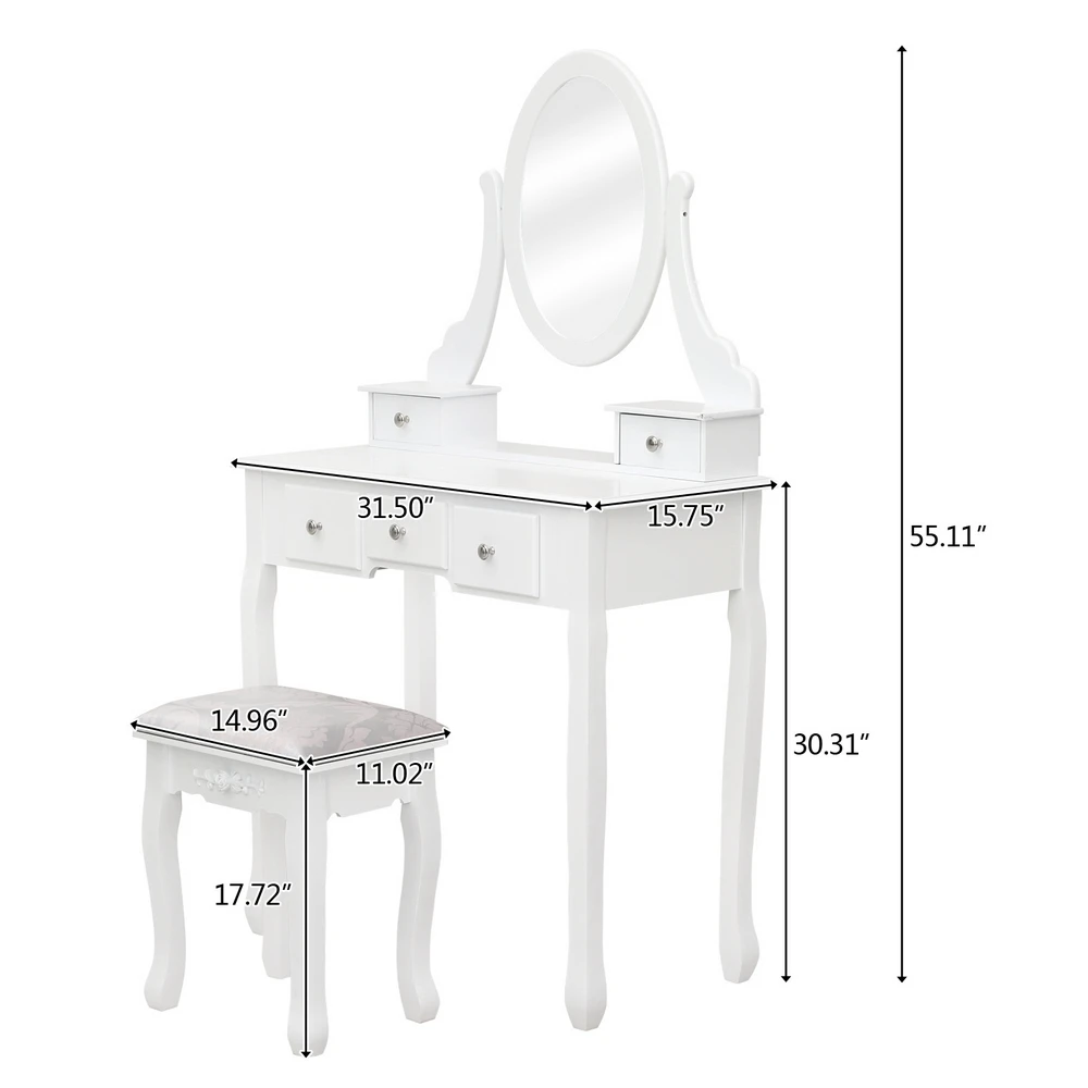 

Modern Bedroom Furniture 360 Rotation Mirror Dressing Table With Stool 5 Drawer Girl Women Makeup Dressers Dressing Table
