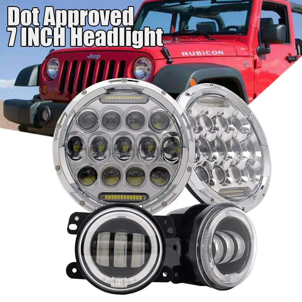 Chrome sets for JEEP 7 дюймов 75 Вт светодиодный налобный светильник для Harley, светильник для вождения+ противотуманная фара+ монтажная головка, то же самое для Jeep NIVA& мотоциклетная светодиодная фара - Испускаемый цвет: Chrome sets for JEEP