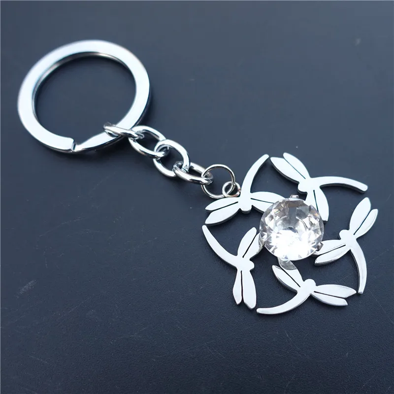 

Stainless Steel Dragonflies Keyring With Resin Stone Keychains Fashion Insect Jewelry