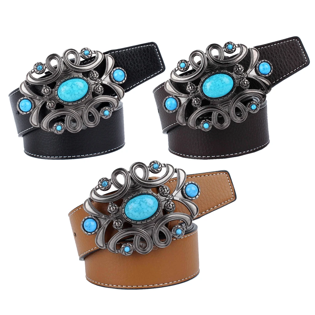 Bohemain Turquoise Buckle Leather Belt Cowboy Cowgirl Fashion Belt
