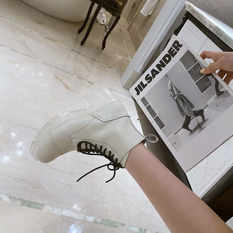 Женские мотоциклетные ботильоны зимние ботинки из мягкой кожи на танкетке