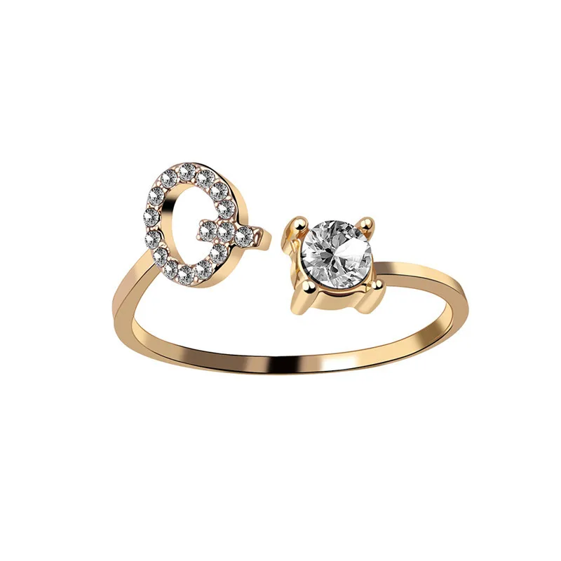 

Exquisite 26 Letter Zircon Ring Simple Copper Material Fashion Women Elegant Opening Ring Couple Temperament Gift Jewelry