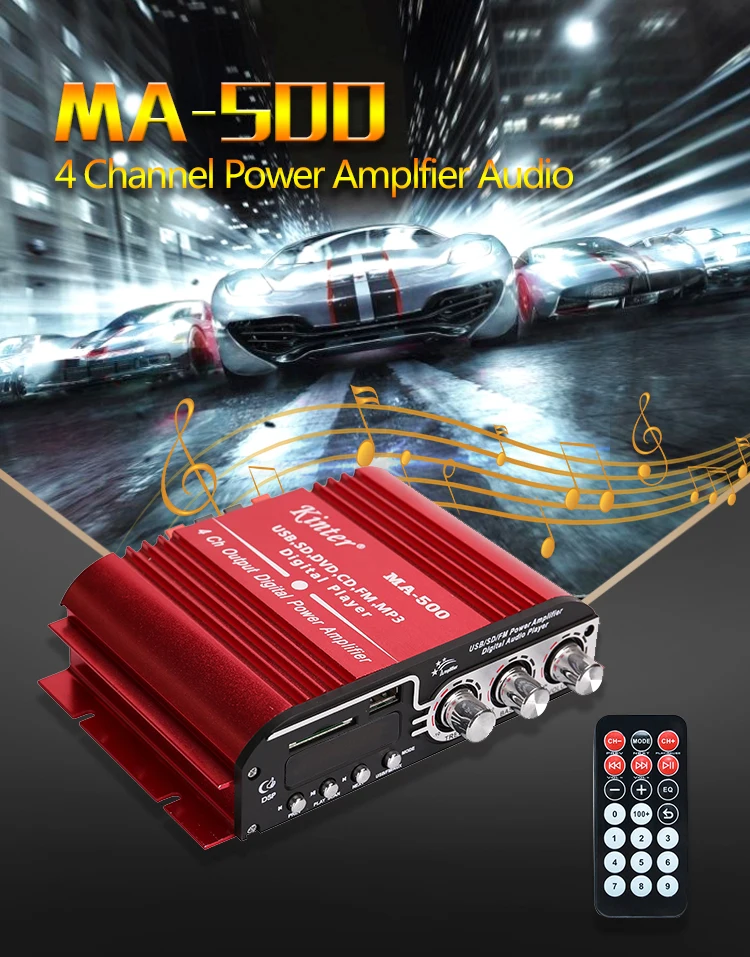 Kinter MA-500 звуковые усилители аудио 4 канала для динамиков Hifi стерео с SD USB Bluetooth FM радио управление громкостью басов