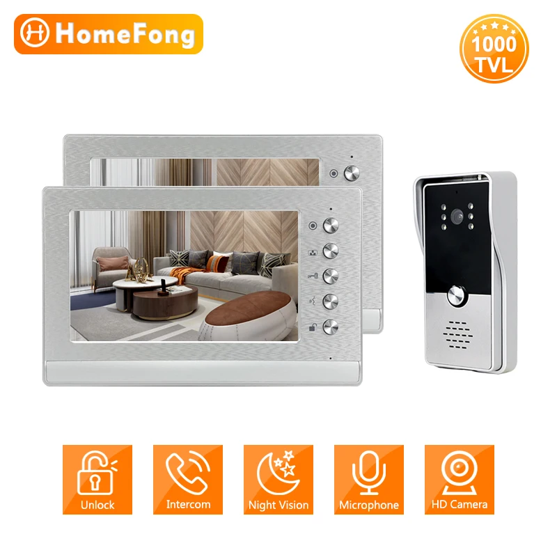 

HomeFong 7 Inch Wired Video Intercom for Home Door Phone System Apartment 1000TVL Doorbell with Camera Monitor Unlock