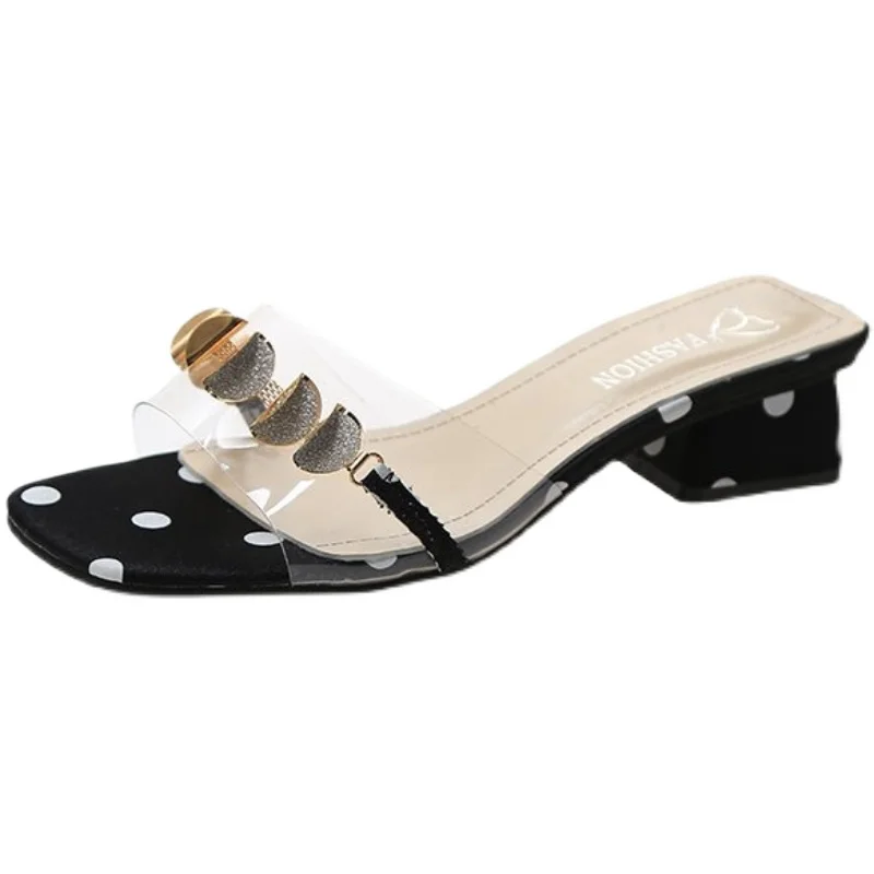 

Shoes Square heel Slippers Casual Transparent Heel Med Slipers Women Slides Block Luxury Soft 2021 Summer Rome Fashion PU Rubber