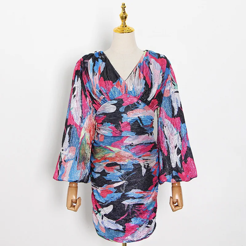 Женское облегающее платье с оборками Летнее мини-платье цветочным принтом