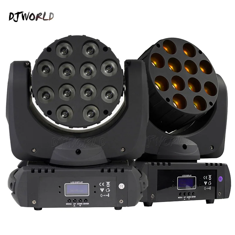 

2pcs/lot Djworld LED Beam 12x12W Moving Head Light RGBW lyre DMX Controller 9/16 Channels Powercon Professional Stage Lighting