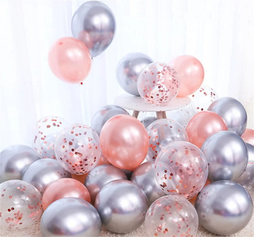 

18pcs 10inch Gold Silver Pink Chrome Metallic Latex Confetti Balloons Birthday Party Decorations Adults Wedding Air Globos