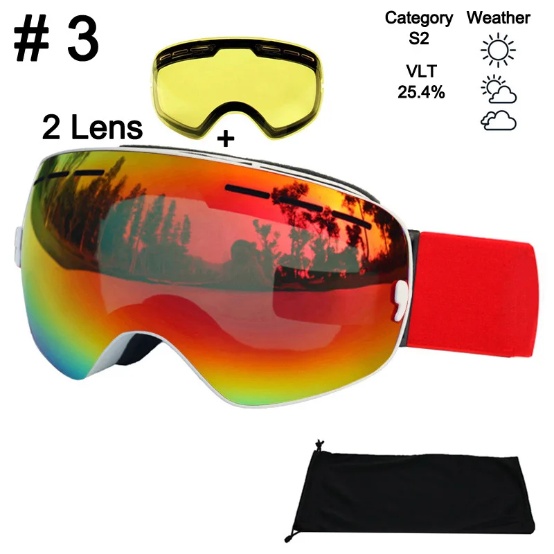 Color 3 With Lens LOCLE 2 линзы лыжные очки противотуманные Spherica лыжные очки UV400 Лыжные Сноуборд очки для мотокросса лыжные очки с осветляющими линзами - Цвет: Color 3 With Lens