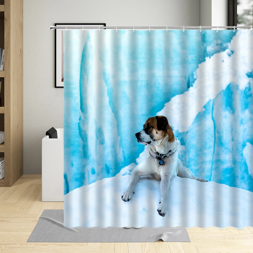 

Animal Series Shower Curtain Cats and Dogs Lovely Interesting Pet Background Decoration Home Bathroom With Hook Washable Fabric